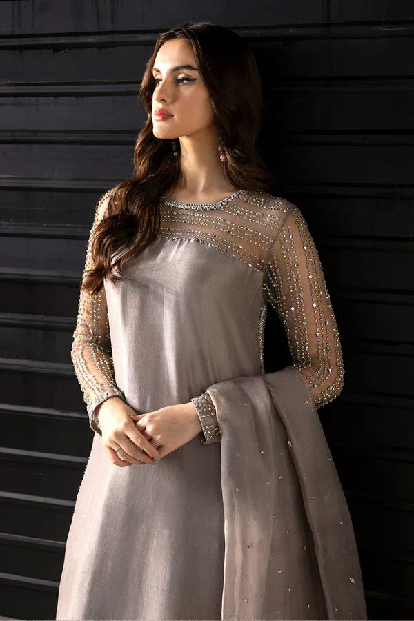 Charcoal Grey Festive Wear Set with Sheer Dupatta