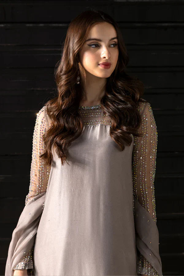 Charcoal Grey Festive Wear Set with Sheer Dupatta