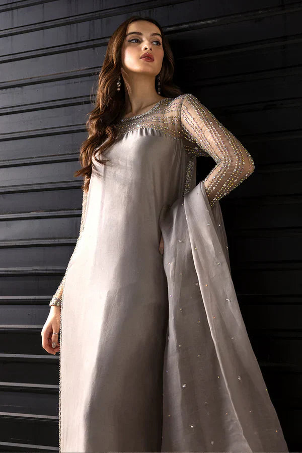 Charcoal Grey Festive Wear Set with Sheer Dupatta