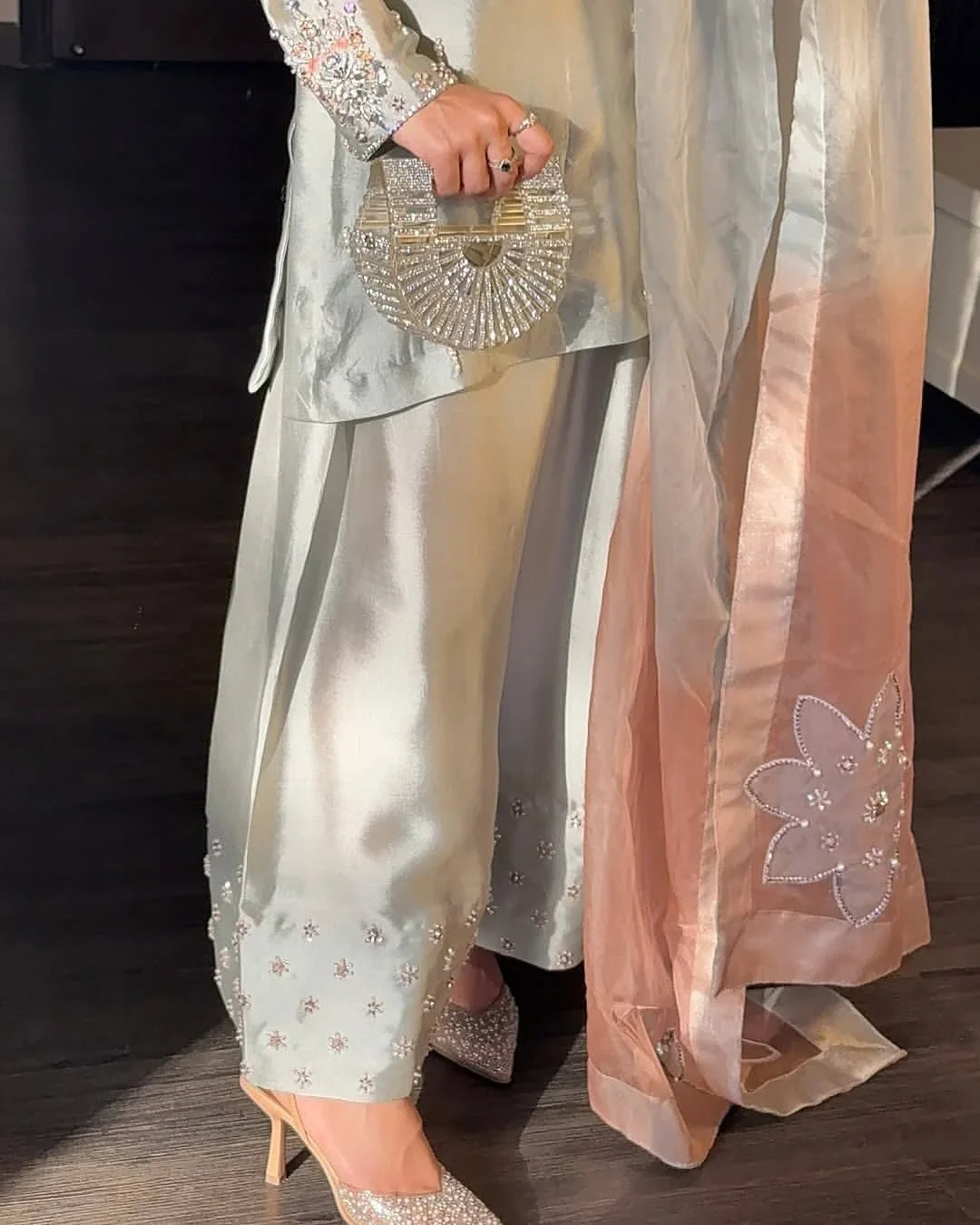 Powder Blue Sequin Suit with Dual-Tone Dupatta