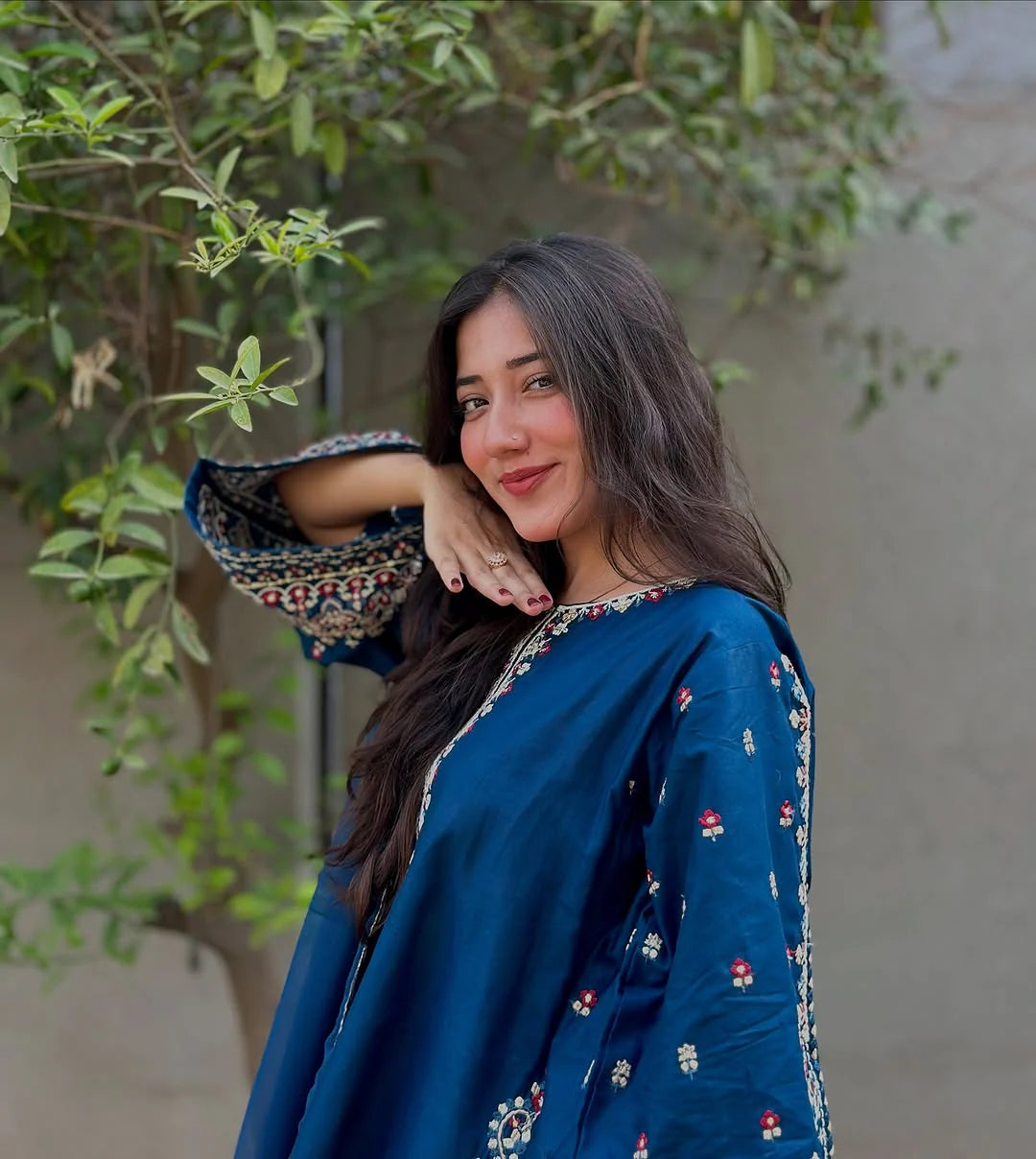 Teal Blue Embroidered Suit with Dupatta
