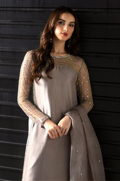 Charcoal Grey Festive Wear Set with Sheer Dupatta