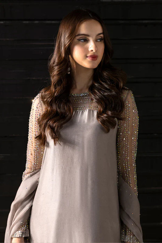 Charcoal Grey Festive Wear Set with Sheer Dupatta