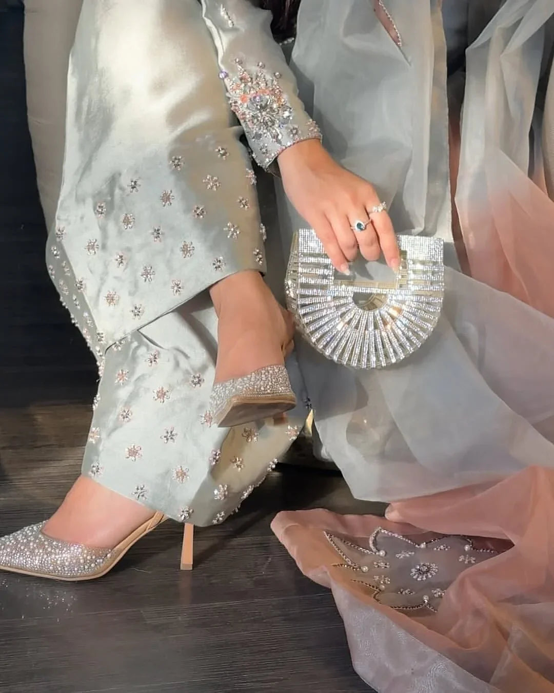 Powder Blue Sequin Suit with Dual-Tone Dupatta