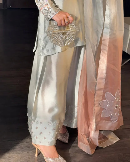 Powder Blue Sequin Suit with Dual-Tone Dupatta