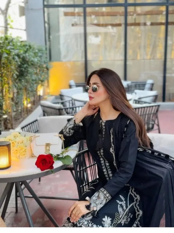 Elegant 3-Piece | Deep Black | Premium Embroidered Outfit
