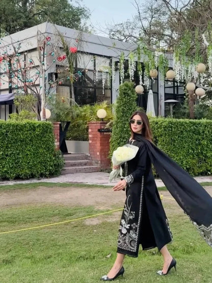 Elegant 3-Piece | Deep Black | Premium Embroidered Outfit
