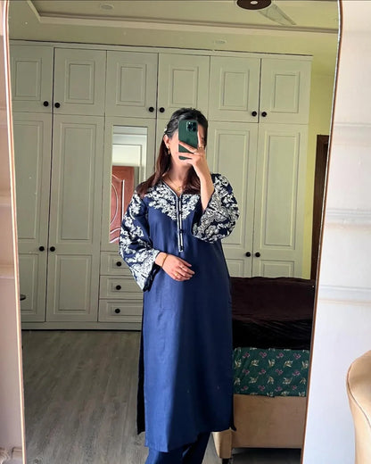 2PC Embroidered Stitched Suit